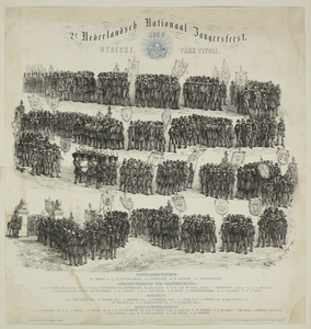 28843 Afbeelding van een optocht op weg naar het tweede Nederlands Nationaal Zangersfeest in Park Tivoli te ...